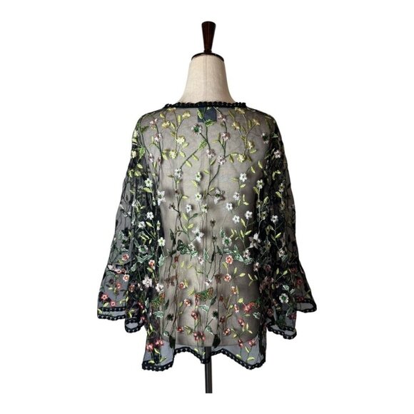 Rabbit Rabbit Rabbit Cardigan‎ Women 3X Black Floral Embroidered Mesh Cardigan - Picture 3 of 12